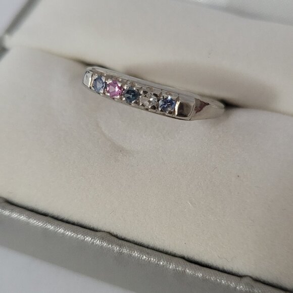 14k Topaz Wedding Band White Gold 5 Stone MultiColor Anniversary or Mothers Ring - Picture 3 of 14